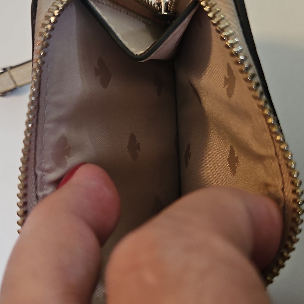 Kate Spade New York Pebbled Leather Zip Card Holder ID Wallet Wristlet Beige - Picture 5 of 6